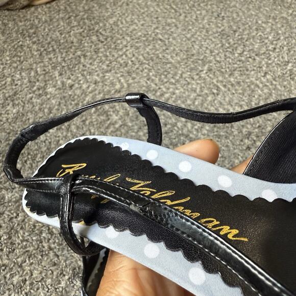 BEVERLY FELDMAN Heels Black Blue Polka Dot Slingback Rose Size 7 M READ - Picture 8 of 10